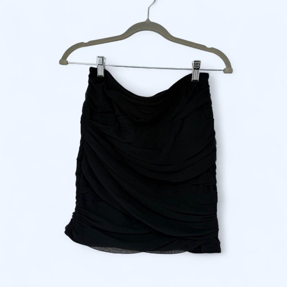 Free People Black Mesh Ruched Strapless Tube Top Layered Sheer Corset Bodice NWT